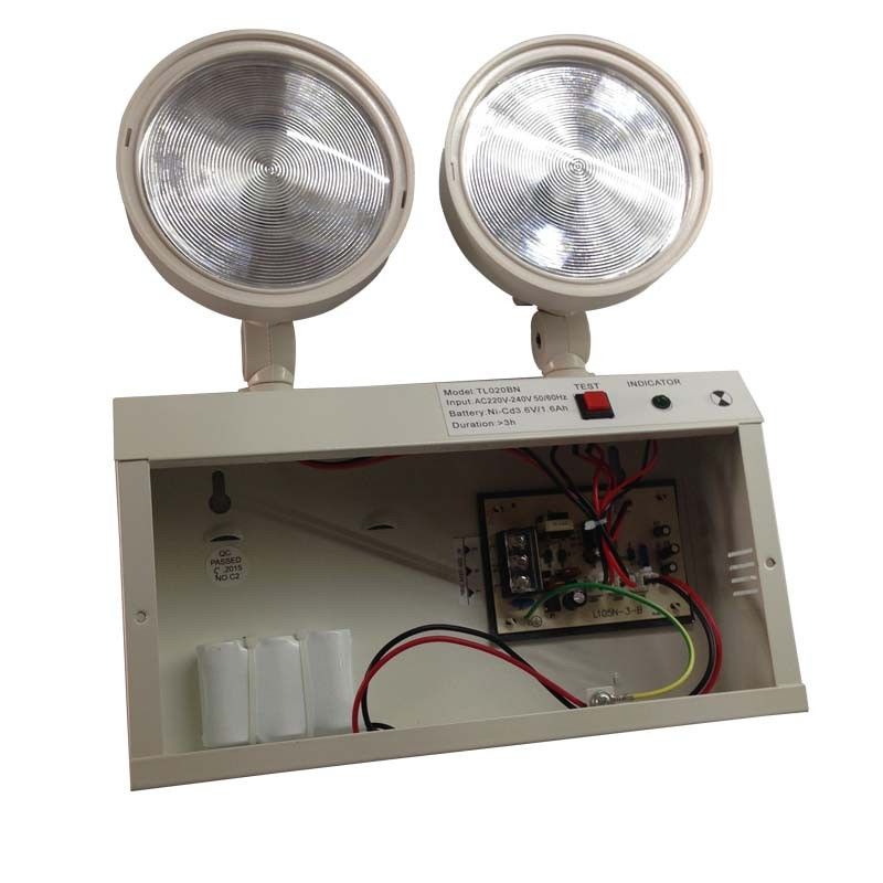 2W Twin Spot LED luces de emergencia con carcasa de acero y batería Ni-Cd para 3 horas de duración