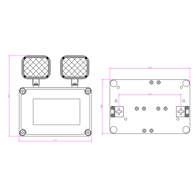 12W Twin Spot LED luz de emergencia IP65 impermeable 6500K Blanco frío 3 horas de duración