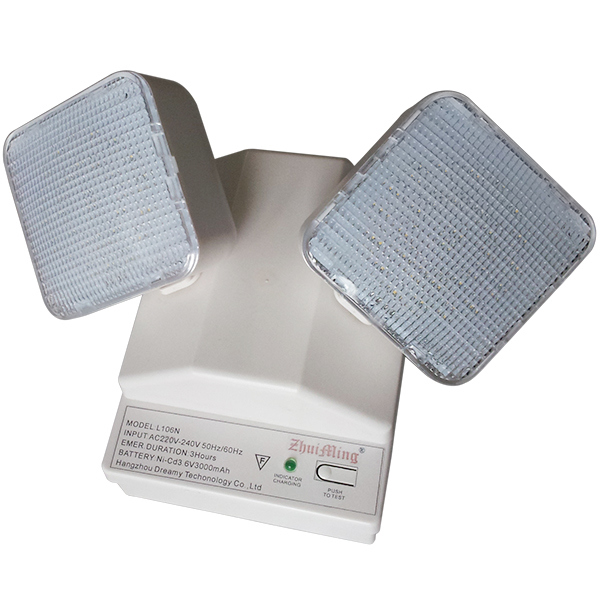 Luz de emergencia LED de 6W con doble foco, 6500K, 3.6V, batería Ni-Cd de 3.0Ah, carcasa de PC, IP20