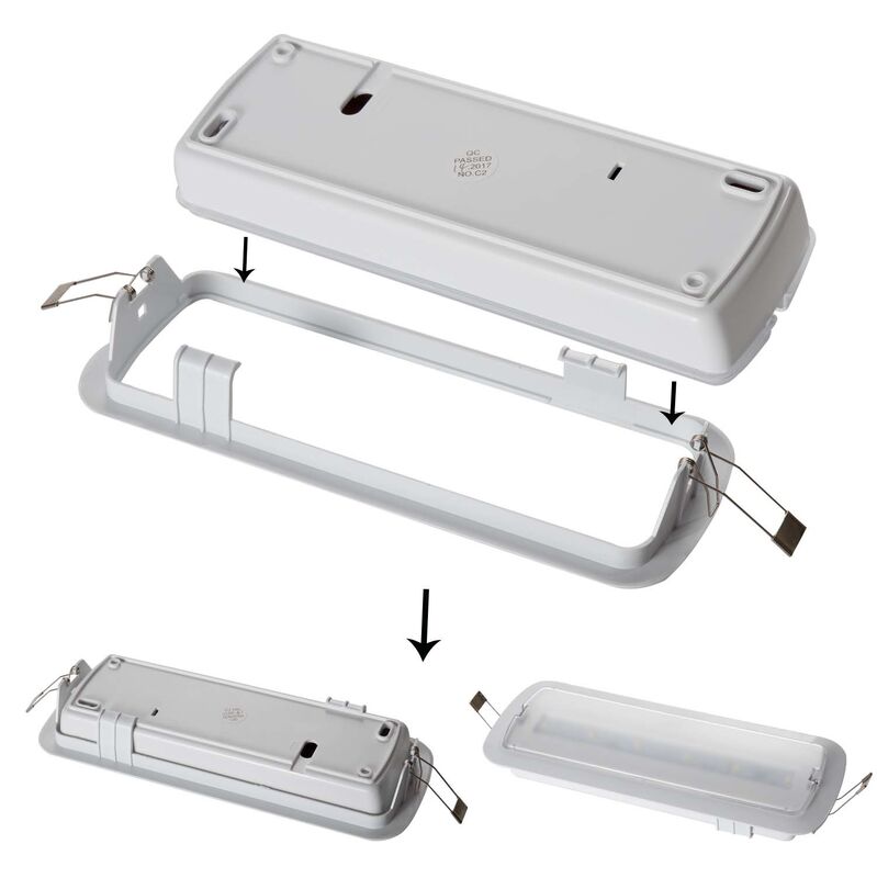 Luz de señalización de salida de emergencia empotrada en techo LED con batería Ni-Cd, 3 años de garantía, 6500K
